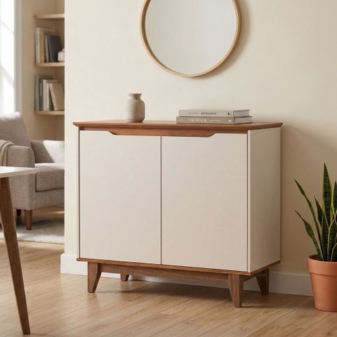 Buffet Flow 2 Portas sem Gaveta Off White e Freijó com Design Moderno para Sala de Jantar