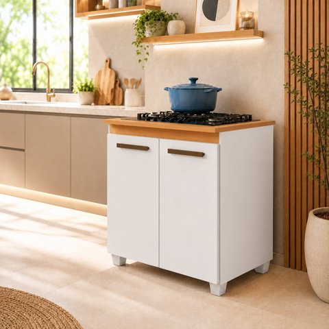 Balcão para Cooktop 5 Bocas 2 Portas com Tampo em MDF Fox Espresso Móveis