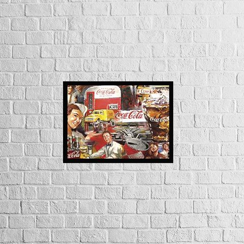 Quadro Vintage Coca-Cola 24x18cm - com vidro:Madeira preta