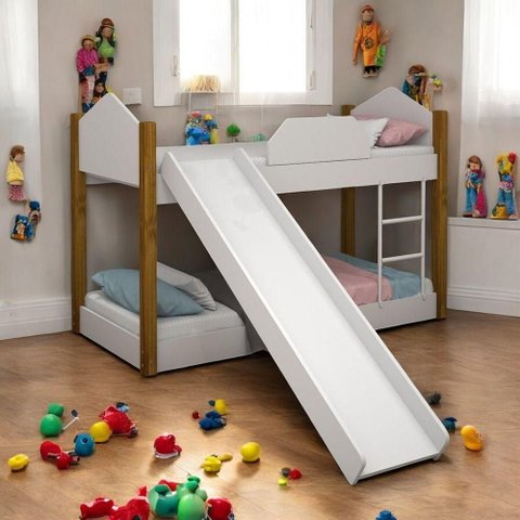 Beliche Infantil Soft com Escorregador MDF Branco Divaloto Móveis