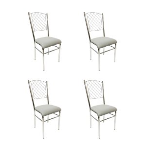 Kit 4 Cadeiras de Cozinha com Reforço Cromada Encosto Grade Assento Cinza Poltronas do Sul 1922