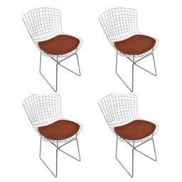 Kit 4 Cadeiras Bertoia Cromada com Assento Sintético Marrom - 1