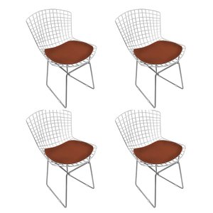 Kit 4 Cadeiras Bertoia Cromada com Assento Sintético Marrom