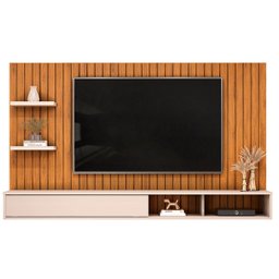 Painel para Tv até 60 Polegadas Ripado com Prateleiras Friz Freijó/off White - Dj Móveis - 2