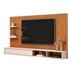 Painel para Tv até 60 Polegadas Ripado com Prateleiras Friz Freijó/off White - Dj Móveis - 4