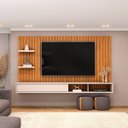 Ver imagem 1 de Painel para Tv até 60 Polegadas Ripado com Prateleiras Friz Freijó/off White - Dj Móveis