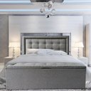 Ver imagem 4 de Kit Cabeceira e Recamier Baú Estofado Veneza Diamond Linho Cinza King Rbl