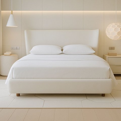 Cama Japonesa com Cabeceira Corea Seo Casal Courino Off White - Sallar Home