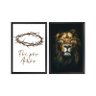 Kit 2 Quadros Decorativos Sala de Jantar Frase Fé Amor Leão - 1