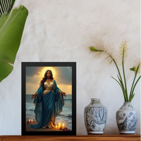 Quadro Santa Sara Kali - Praia 33x24cm:moldura Preta