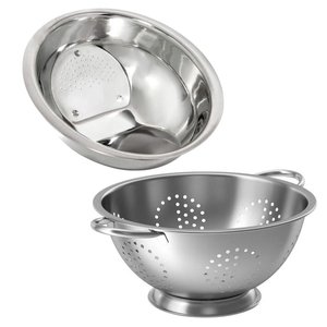 Kit Cozinha Escorredor de Arroz e Macarrão Inox 2 Peças