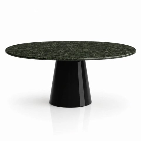 Mesa de Jantar Cone Oval 198x122 cm Tampo Mármore Verde Guatemala Base Laca Preta