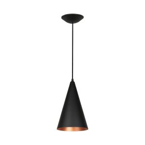 Luminária Pendente Cone 502 Para Bancada 26cm Preto com Cobre