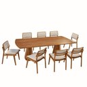 Ver imagem 1 de Mesa de Jantar Noronha 220cm Madeira Tampo Barril 8 Cadeiras Eva Linho Off / Imbuia Nat