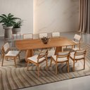 Ver imagem 2 de Mesa de Jantar Noronha 220cm Madeira Tampo Barril 8 Cadeiras Eva Linho Off / Imbuia Nat