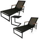 Ver imagem 1 de Kit 2 Espreguiçadeiras em Alumínio e Tela Sling para Piscina e Jardim + Mesa Lateral em C - Preto