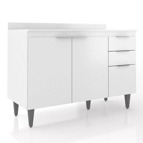 Balcão de Cozinha com Tampo 120cm Pérola Branco Z34 - Mpozenato