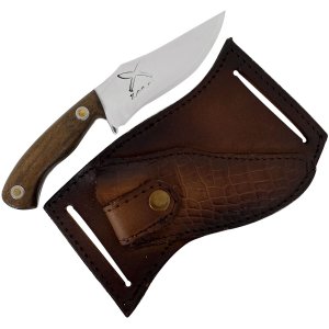 Faca Coreadeira Mini Kinf 4' Lamina Aço Inox 420C Full Tang Cabo de Madeira e Bainha de Couro Zanlin