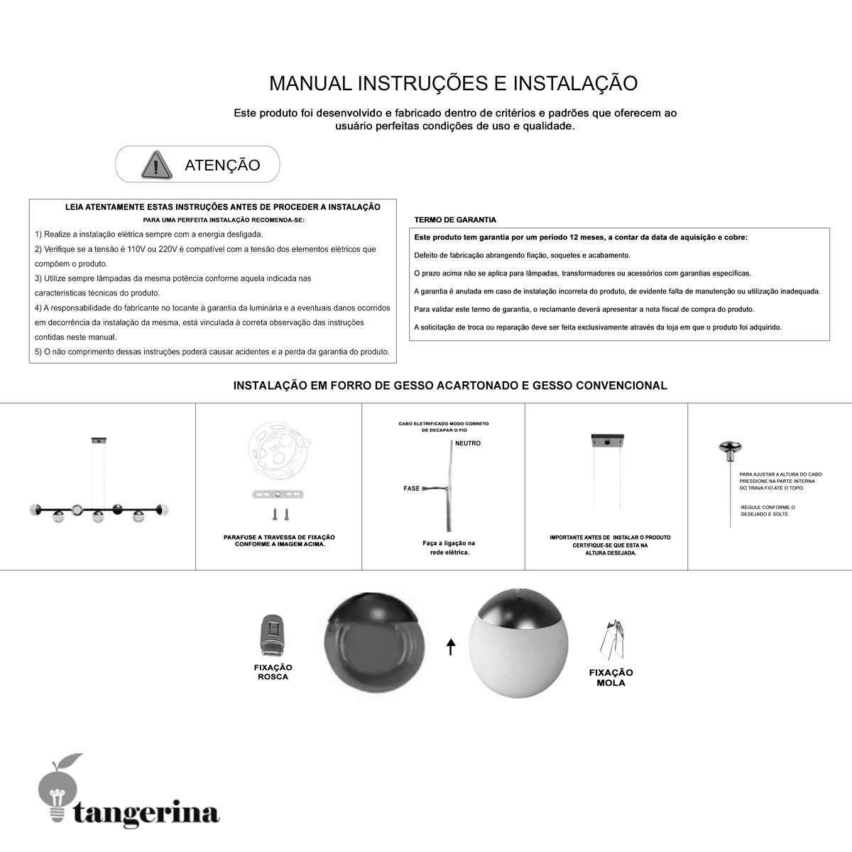 Luminaria Lustre Teto Sala de Jantar Jabuticaba 5 Metros com 7 Vidro Globo Bivolt - Dourado/transp - 9