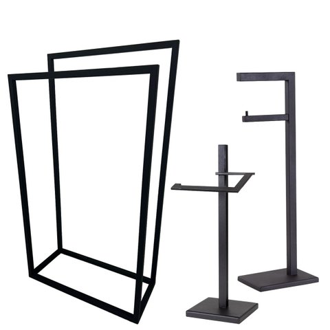 Kit de Acessorios para Banheiro com 3 Peças em Aço Inox Preto Fosco Linha Larissa com Toalheiro de P