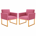 Ver imagem 1 de Kit 2 Poltronas para Recepção Lina com Base de Ferro Dourado Resistente Rose