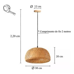 Pendente Bambu Artesanal Fibra Natural E27 Restaurante Nat04 - 6
