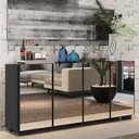 Ver imagem 7 de Aparador Buffet 4 Portas Com Espelho E Pés Quadrados Vegas Multimóveis V3560 Preto Preto