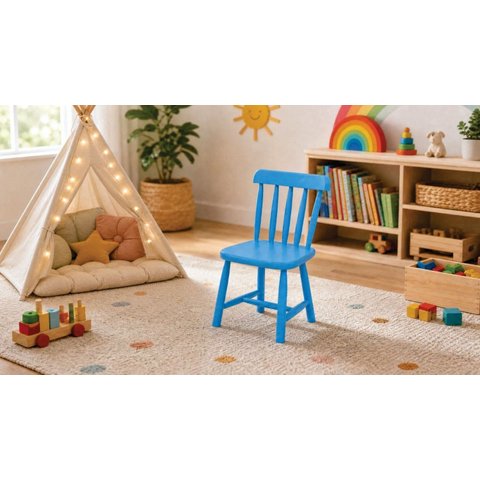 Kit 2 Cadeiras Infantil Espanha em Madeira Maciça Azul