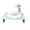 Ver imagem 1 de GABINETE DE VIDRO PARA BANHEIRO 50CM COM BANCADA MARMORIZADA MARMORE BRANCO MAIS TORNEIRA CASCATA