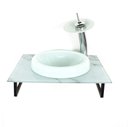 Ver imagem 1 de GABINETE DE VIDRO PARA BANHEIRO 50CM COM BANCADA MARMORIZADA MARMORE BRANCO MAIS TORNEIRA CASCATA