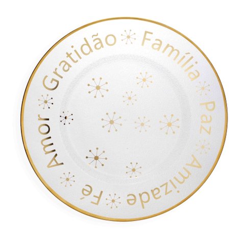 Sousplat de Plástico Desejos de Natal Transparente e Dourado com Estrelas 33 cm - D’Rossi