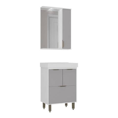 Gabinete de Banheiro com Pia e Espelheira c/LED 60cm 4 Portas Multimóveis CR10161 Branco/Fumê