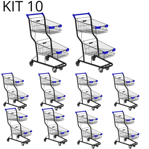 Kit 10 Carrinhos de Compras Supermercado Lojas Reforçado 90l