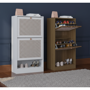Kit 2 Sapateiras Tropical 2 Portas Multiuso Vertical = 1 Branco e 1 Carvalho -  Poquema