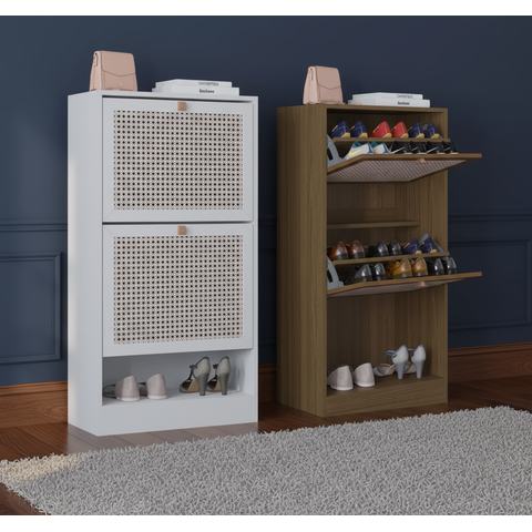 Kit 2 Sapateiras Tropical 2 Portas Multiuso Vertical = 1 Branco e 1 Carvalho -  Poquema