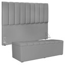 Ver imagem 1 de Kit Cabeceira Cama Box Casal King 195cm com Calçadeira Baú Dália W01 Facto Cinza - Lyam