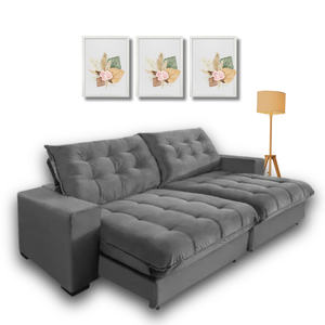 Sofá Retrátil e Reclinável Califórnia Cinza, 2,10m com Molas Ensacadas