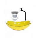 Ver imagem 1 de Cuba de Vidro Oval Chanfrada 51cm Amarela + Valvula + Torneira Preta