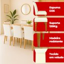 Ver imagem 4 de Kit 8 Cadeira de Jantar Emily Estofada Veludo Bege Pé de Madeira Castanho - Arkell