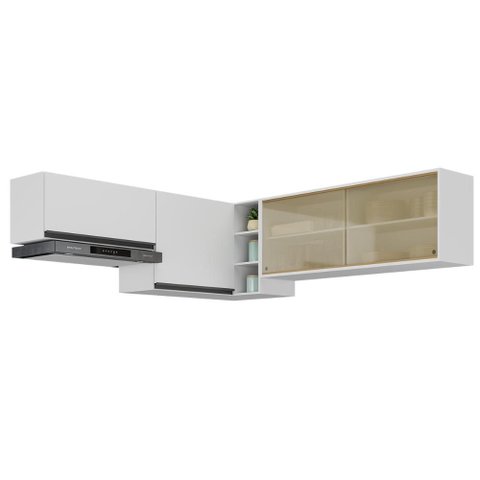 Kit Armário Cozinha Aéreo Canto 90cm com Aéreo 70cm e Aéreo 120cm Veneza Multimóveis Mp2287