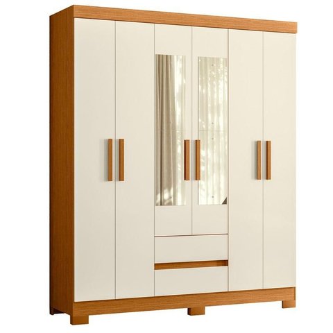 Guarda Roupa Casal Olimpia 06 Portas com Espelho Cinamomo Off White - Móveis Albatroz