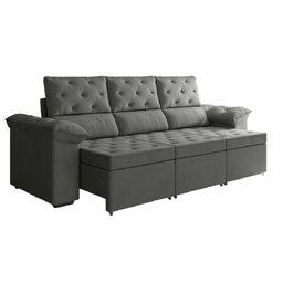 Sofá Retrátil 3 Lugares 2,10M York Suede Cinza Cinza - 1