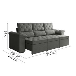Sofá Retrátil 3 Lugares 2,10M York Suede Cinza Cinza - 4