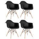Ver imagem 1 de Kit 4 Cadeiras Charles Eames Eiffel Daw com Braços - Base de Madeira Clara - Preto Preto Multicolori