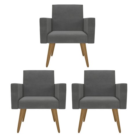 Kit 3 Poltronas: Elegância e Glamur Absolutos no Salão Cinza-escuro