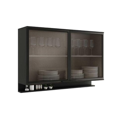 Armário Aéreo P/ Cozinha Alpha 2500 C/ 2 Portas C/ Vidro 120cm Preto - Carraro