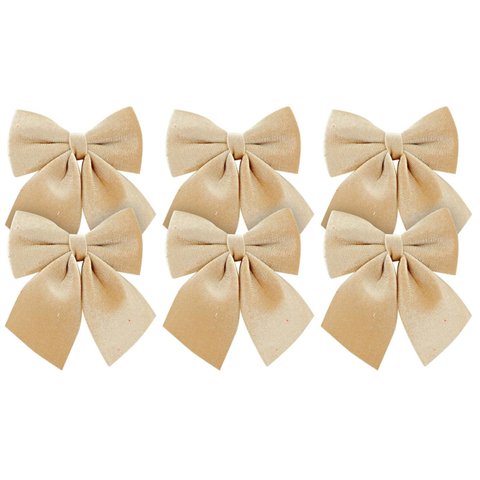 Kit 6 Laços Decorativos Veludo Dourado Palha Natal 12x13cm - Magizi