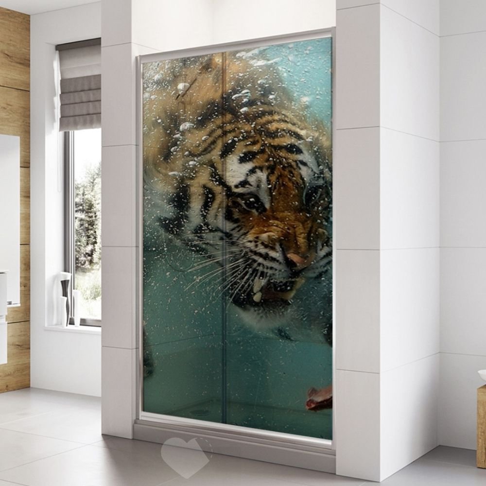 Adesivo Para Box De Banheiro 3d Pintura Tigre Largura Total Até 120cm