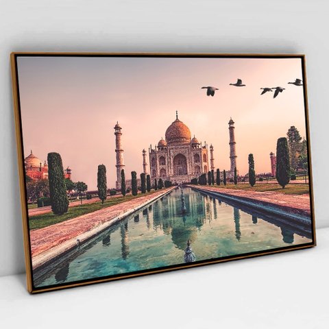 Quadro Decorativo em Canvas Taj Mahal TACOLADO PAPEL DE PAREDE Moldura Flutuante 4,5cm Freijó 60 x 4
