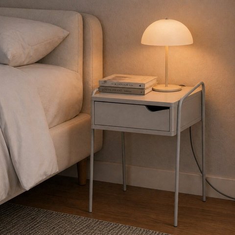 Mesa de Cabeceira em Metal e MDF com 1 Gaveta Design Moderno Leck Cinza